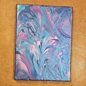 Abstract or Fluid Canvas Art Contemporary in Blue, Pink and Purple, Resin Sealed